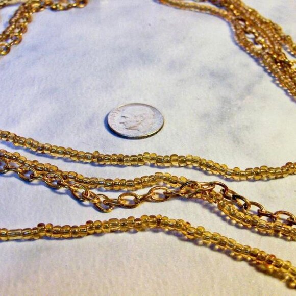 Vintage Gold Tone Multi Strand Necklace Glass Seed Bead Chain Layered 20” - Picture 4 of 5